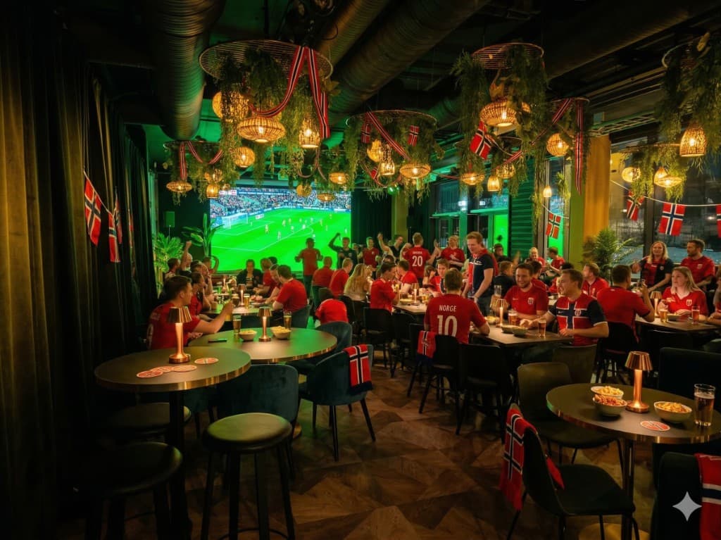Fotballpuben med intimt innendørsområde, storskjermer og bar